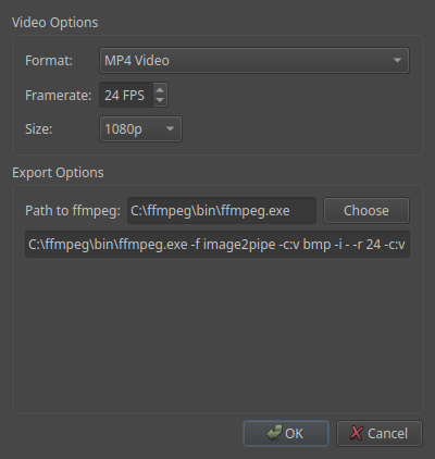 Ffmpeg path in the Drawpile video export dialog