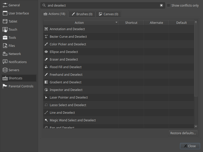 Tool and deselect shortcuts