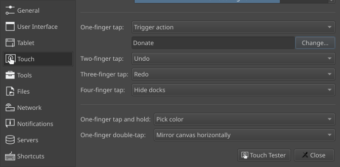 Touch tap settings