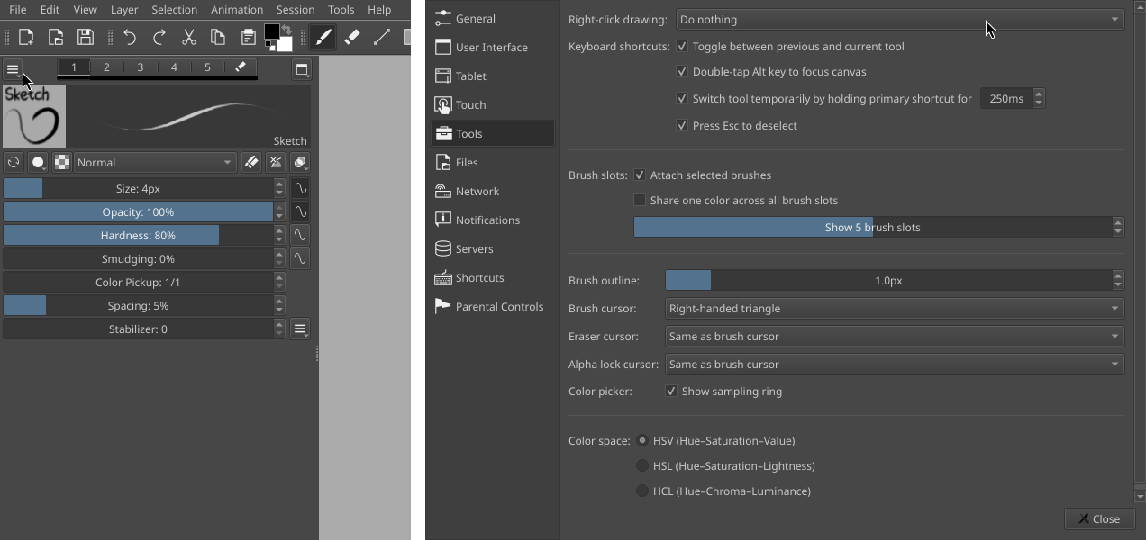 Right-click drawing settings