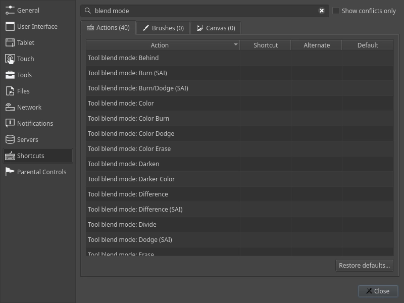 Blend mode shortcuts