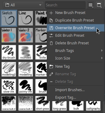 Brush preset saving