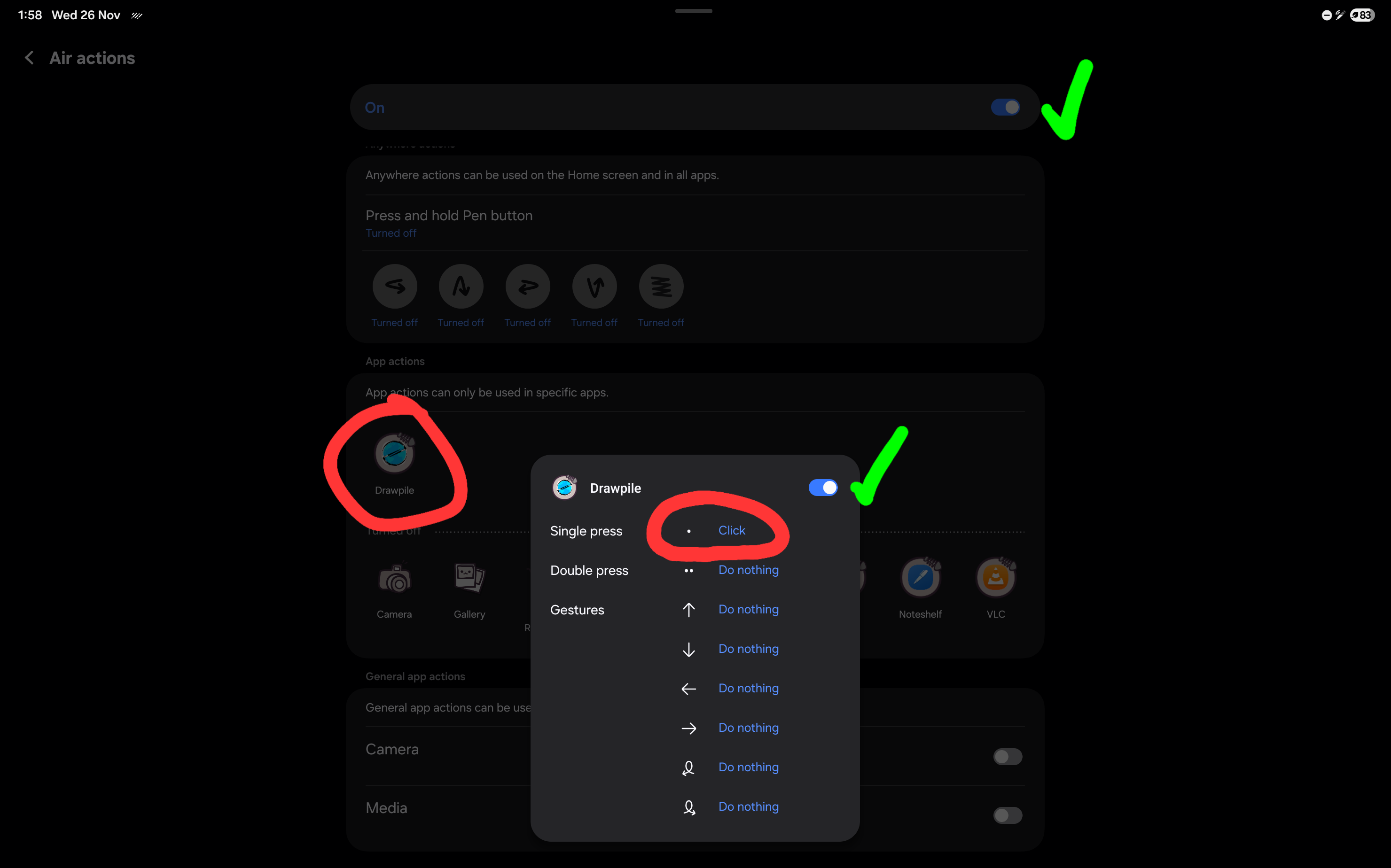 Air Actions settings