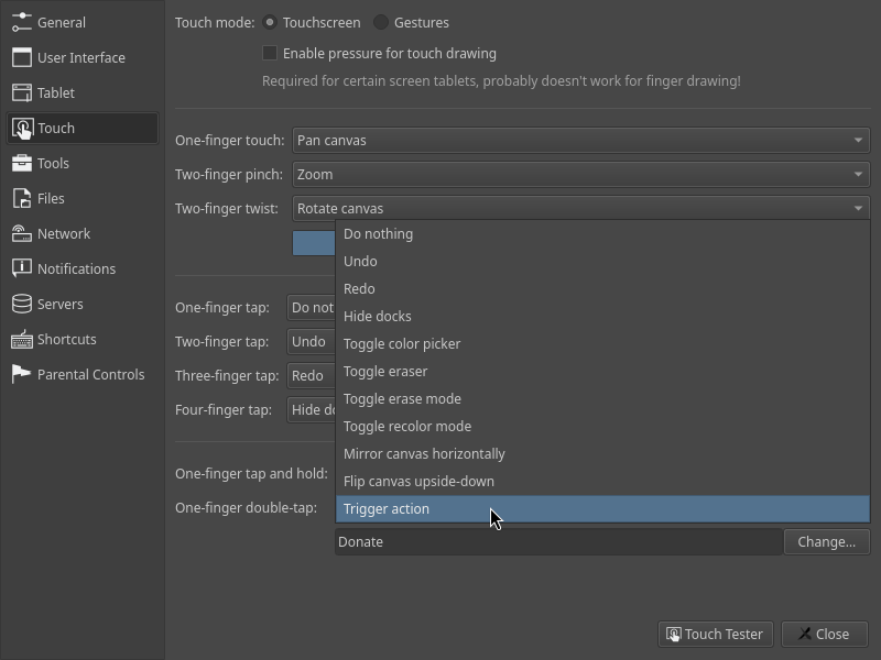 Touch shortcuts