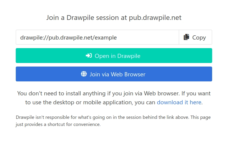 Invite page with web browser join button